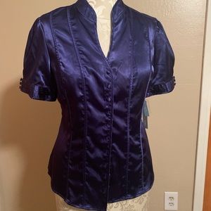NWT Apt. 9 blue satin shirt, satin buttons